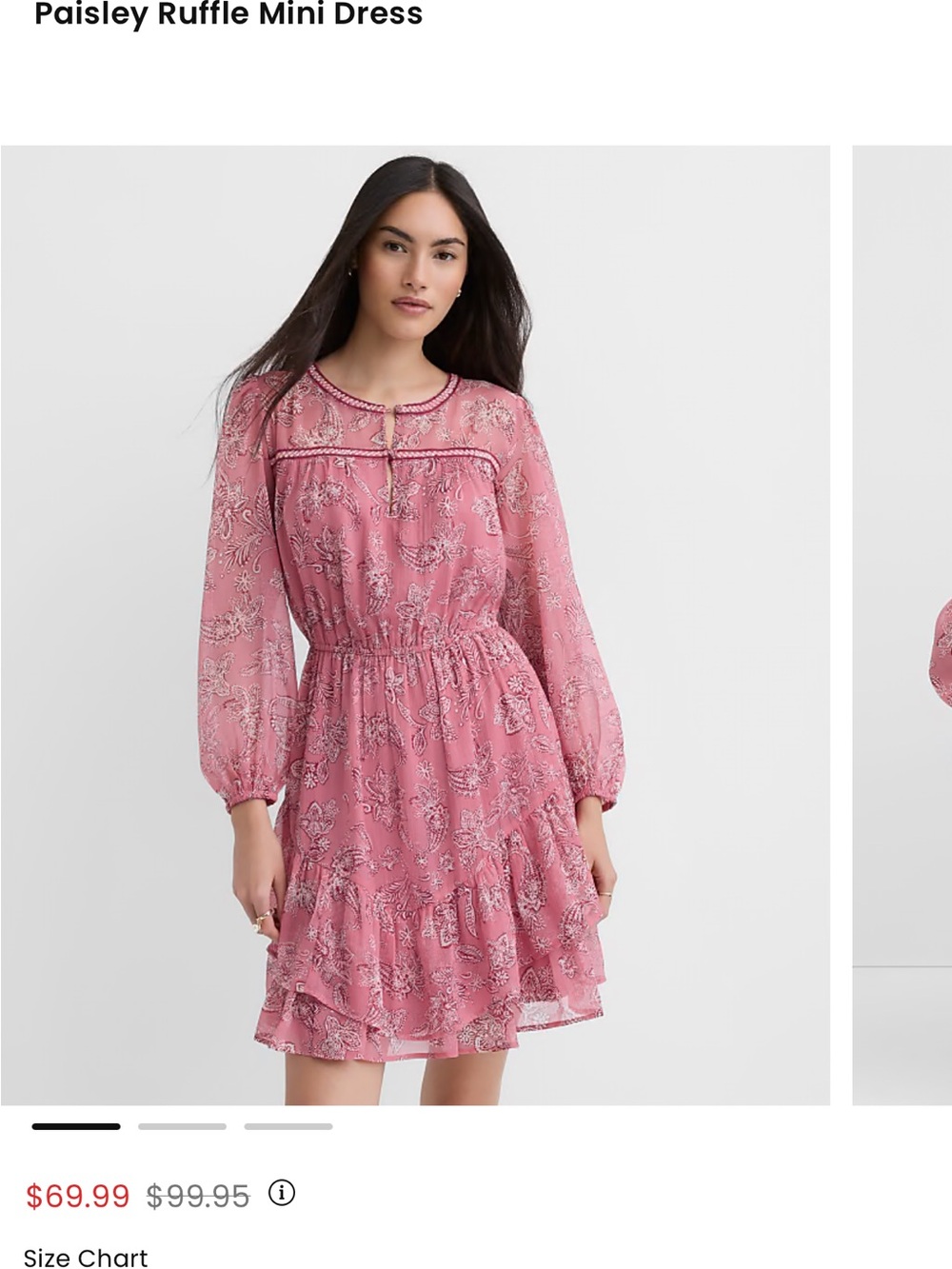 LOFT Pink Paisley Ruffle Mini Dress